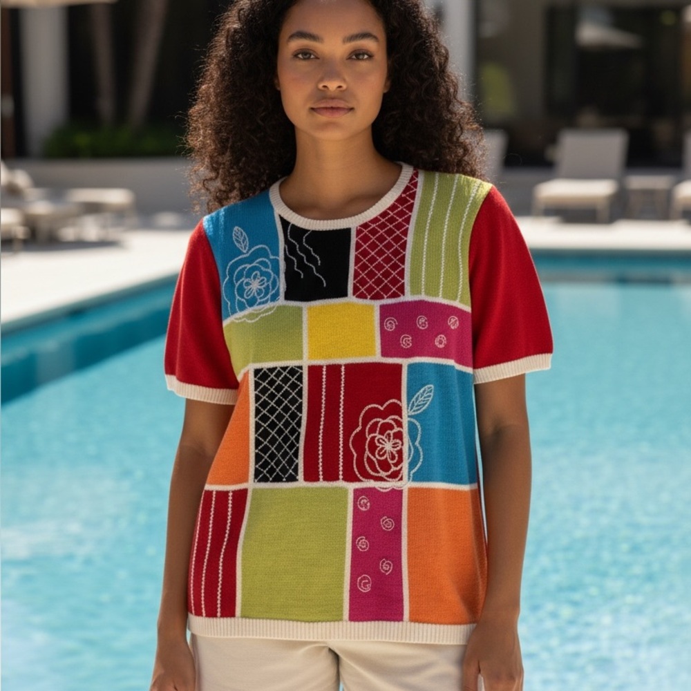 Vintage Alfred Dunner Teacher Chic 90’s Color Block Patchwork Sweater VTG